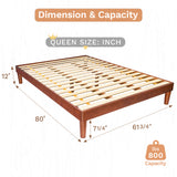 Domus Homeware Solid Wood Platform Bed Frame Wooden Beds No Box Spring Needed, No Tool Easy Assembly, Mahogany, Queen Size 82''L*62''W*12''H